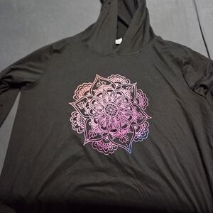 Black Hoodie with Pink Mandala Design